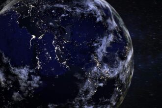 View of lights on earth from outer space