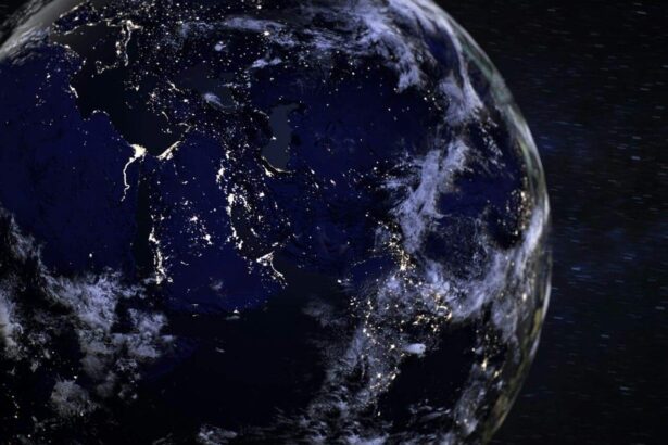 View of lights on earth from outer space