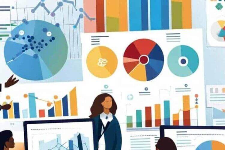 Start a nonprofit  illustration of a business woman with charts and graphs behind her