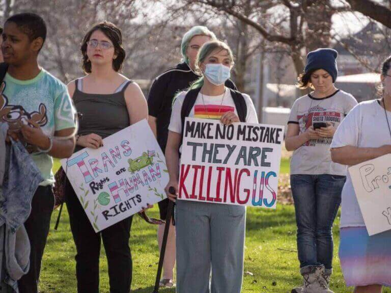 Lgbtq+ youth crisis A trans rights protest outside the Kansas Statehouse