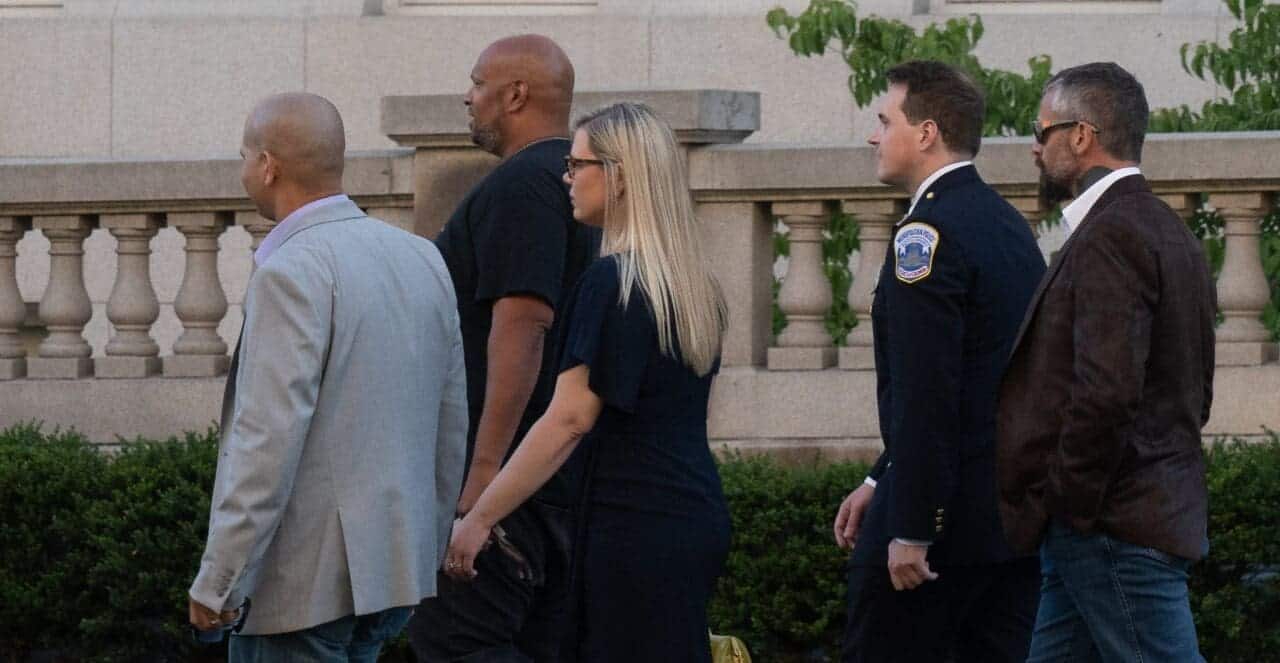 The first night of the january 6th hearings, as capitol police sgt. Aquilino gonell, capitol police sgt. Harry dunn; erin smith, widow of officer jeffrey smith, metropolitan police department officer daniel hodges, and michael fanone arrive for the hearing.