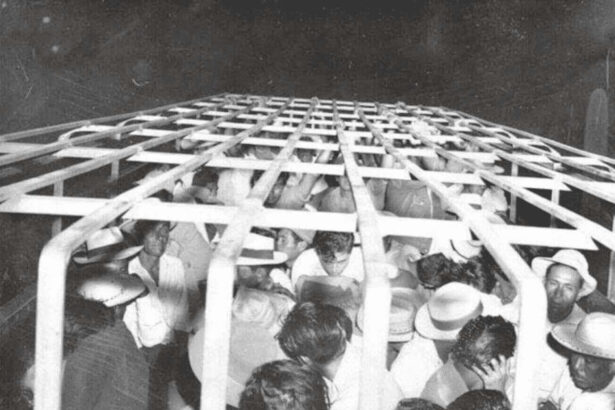 The u. S. Border patrol packed mexican immigrants into trucks when transporting them to the border for deportation.