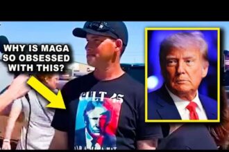 Trump supporters being interviewed and a photo of trump