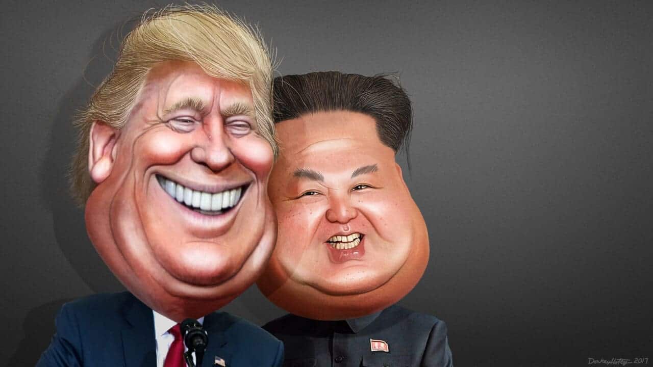 Trump is the antichrist caricatures of donald trump and kim jong-un