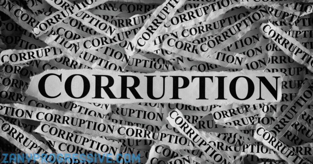 Gop healthcare scheme torn up pieces of paper in a pile with the word corruption printed on them