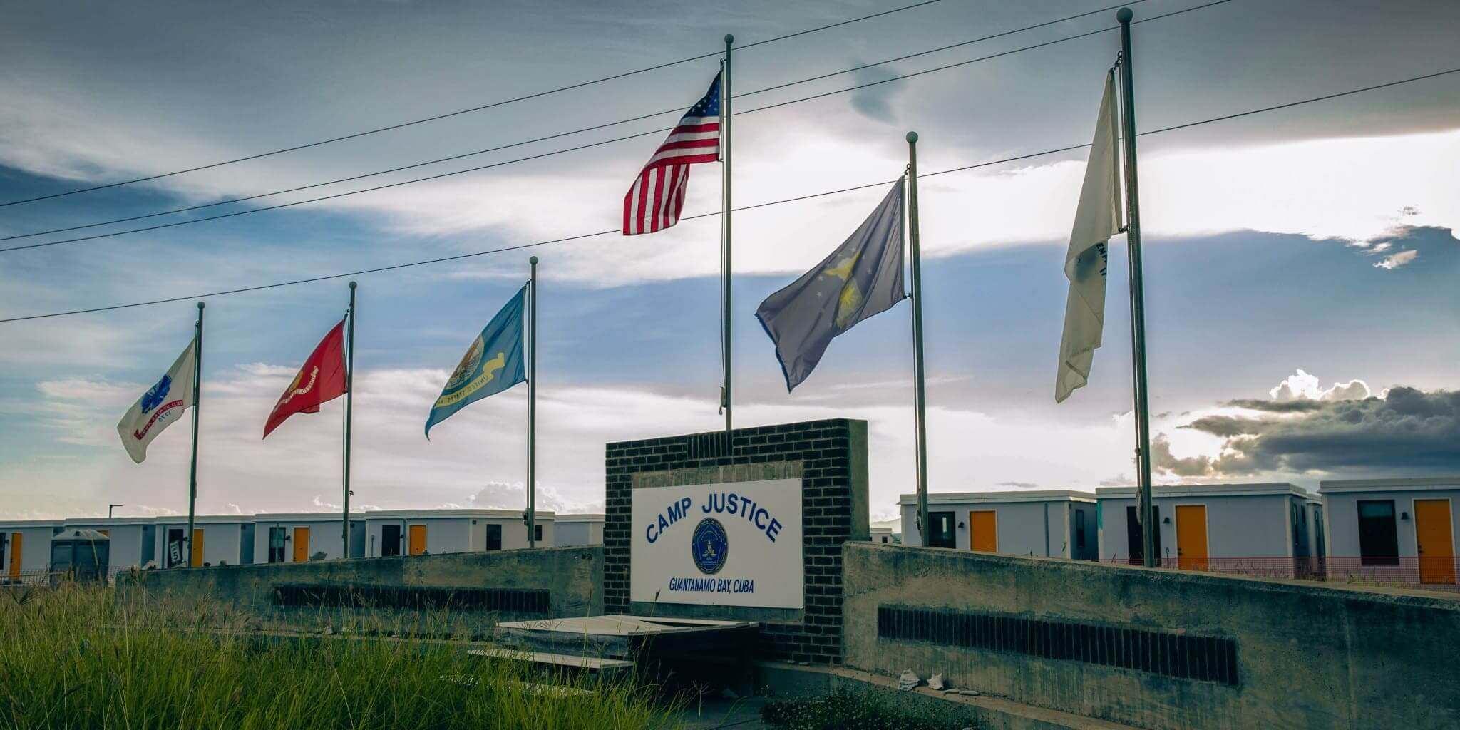 The front entrance of the U.S. military commission court at Guantánamo Bay, Cuba