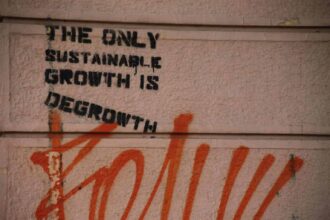 Text on a a all that says the only sustainable growth is degrowth
