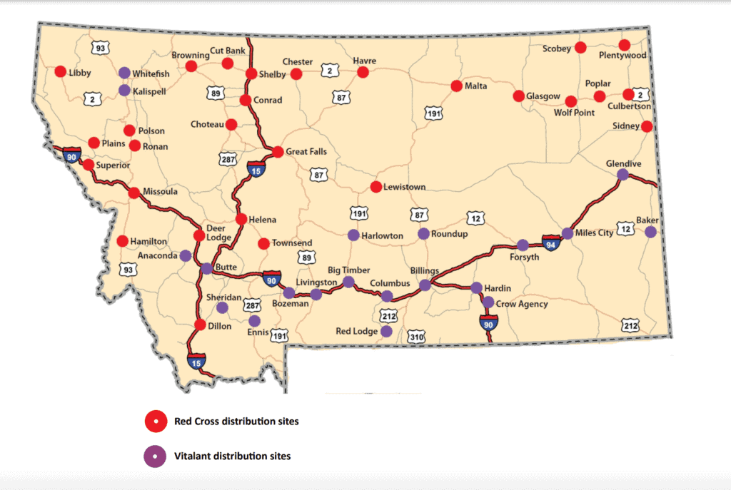 Montana emergency blood drive-thru service: (Map of facilities with blood banks created by the Montana trauma committee and posted at the state Department of Public Health and Human Services site.)