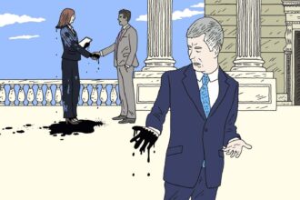 Illustration of business people with oil on their hands