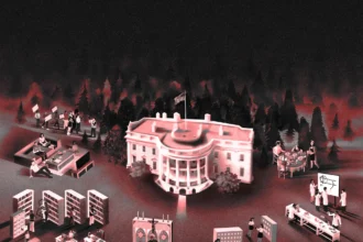 Image of white house surrounded by mini preachers