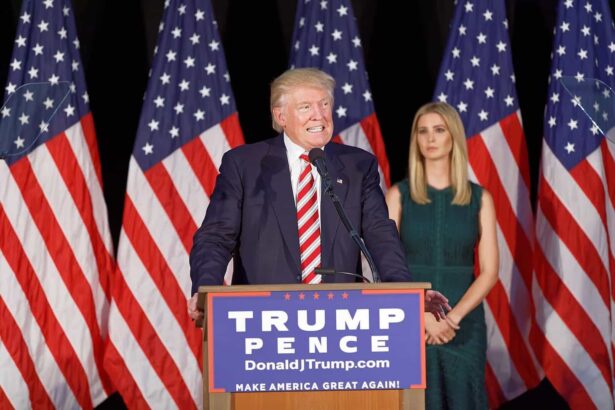 Republicans have trouble with women voters. Donald trump speaks on stage with ivanka