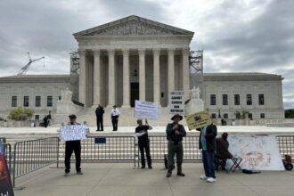 Protesters outside the u. S. Supreme court on april 25, 2024, during oral arguments on a presidential immunity case.