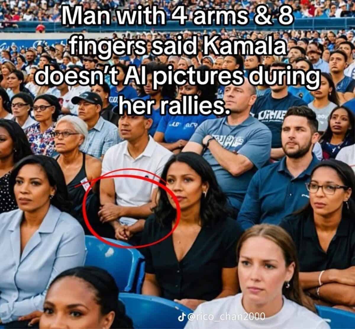 AI image of the crowd at a Harris campaign event.