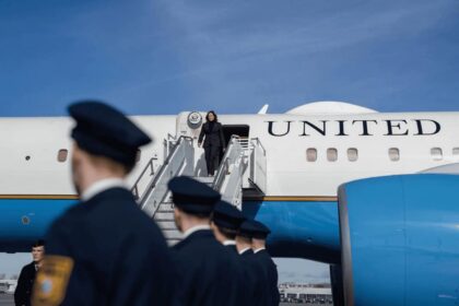 Vice president kamala harris leaving her plane