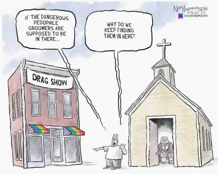 Drag shows and churches political cartoon