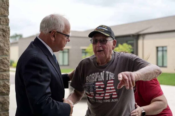 Tim walz at the preston veterans home in minnesota on june 27, 2024