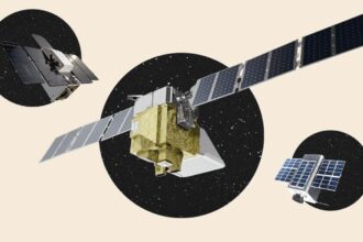 An illustration of satellites in space