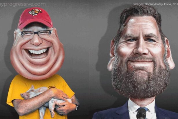 Caricatures of tim walz and jd vance
