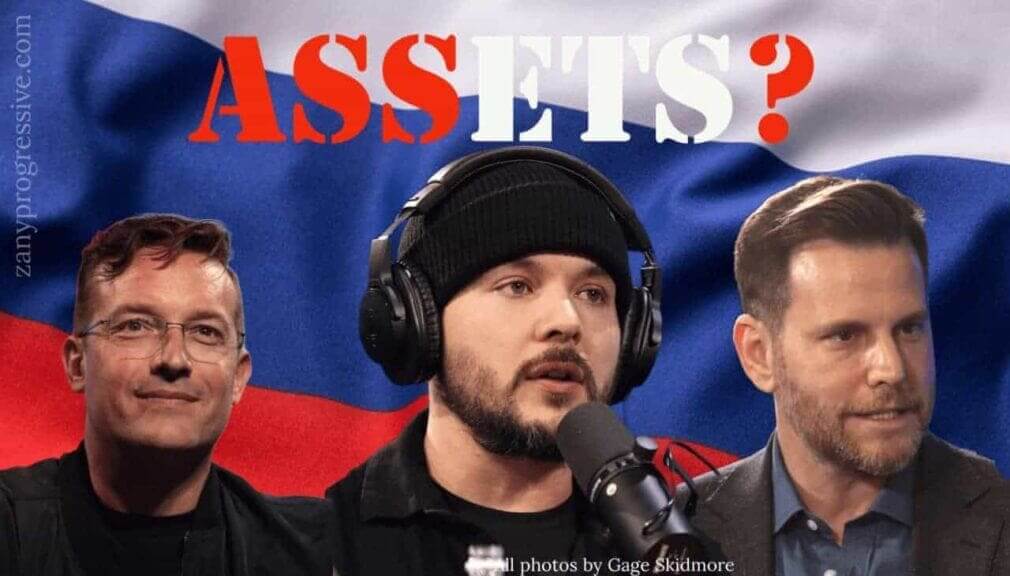 Become a political commentator benny johnson, tim pool, and dave rubin with the russian flag in the background