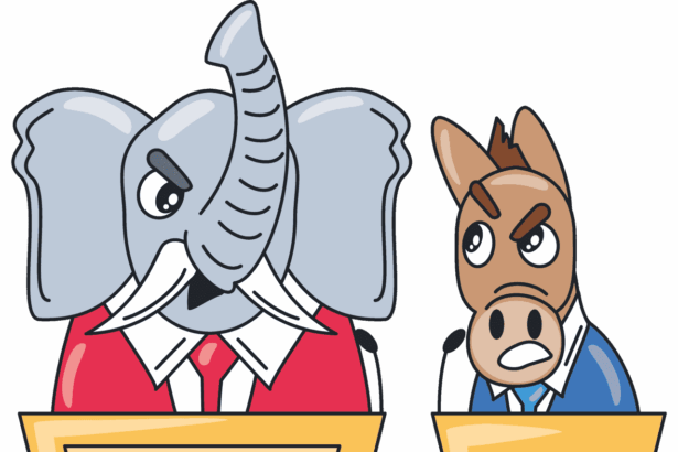 Elephant and donkey debate cartoon