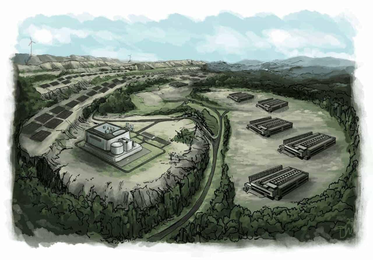 An artists' rendering of proposed data centers and energy infrastructure in rural wise county, virginia. Credit: coalfield strategies llc