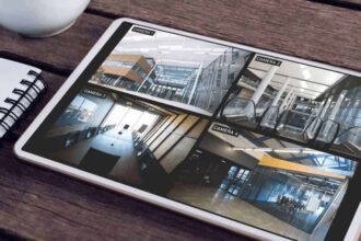 Tablet with 4 surveillance feeds playing