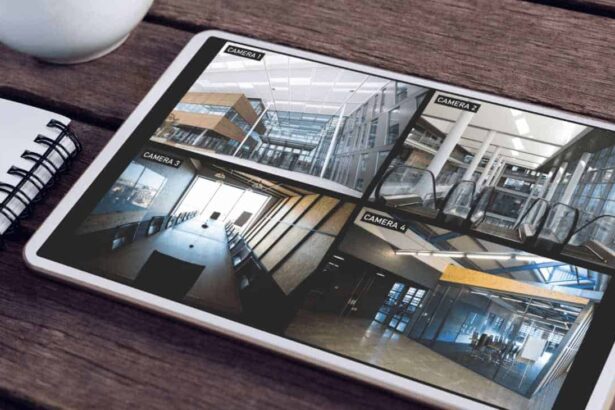 Tablet with 4 surveillance feeds playing