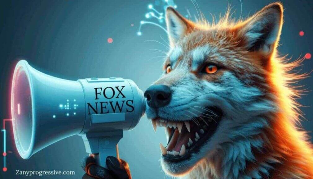 Divided nation a rabid-looking fox yelling into a megaphone with fox news on it