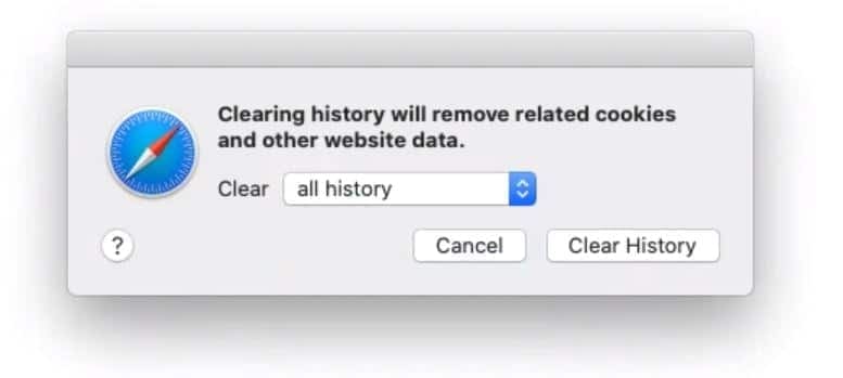Clear history window in safari browser