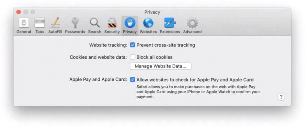 Safari browser privacy settings