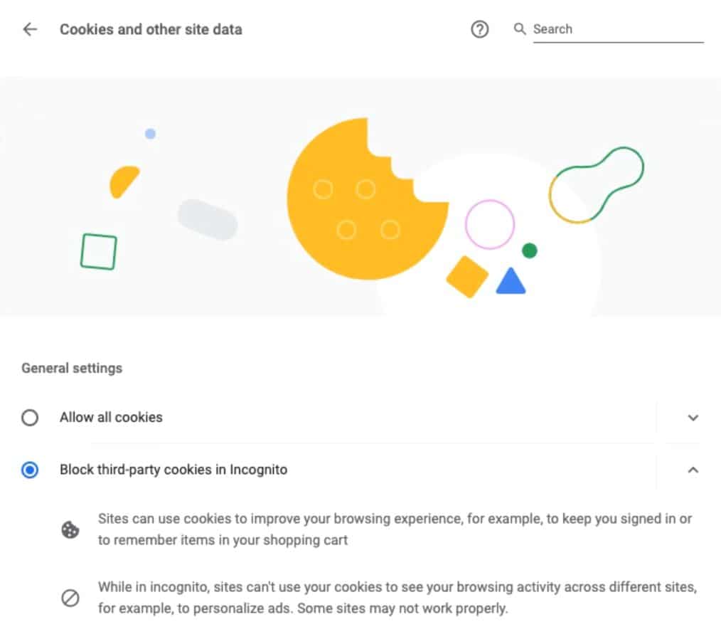 Chrome browser cookie settings