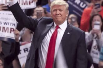 President donald teump at a rally in 2017.