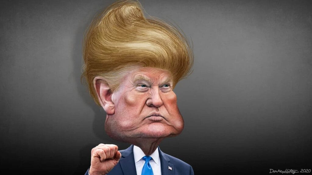 Caricature of Donald Trump with big hair