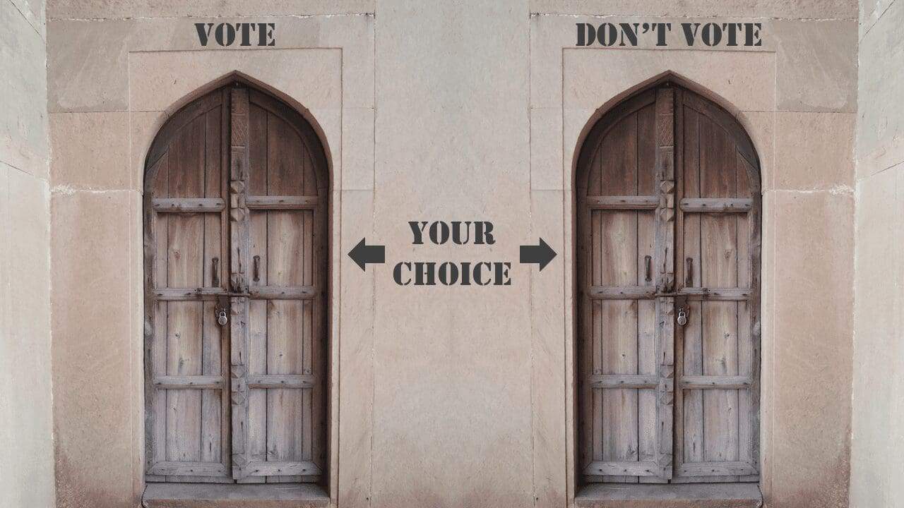 Two doors labeled with vote and don't above them