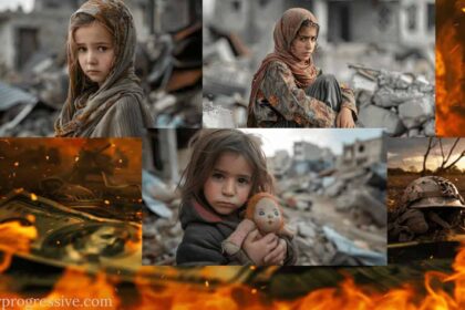 A collage depicting the cost of war financially and in terms of humanity