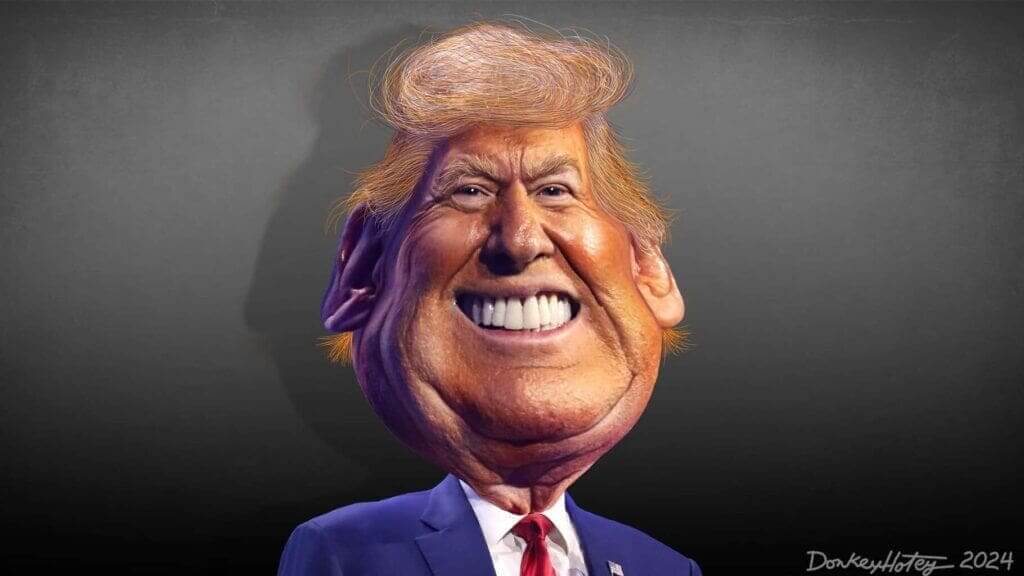 Caricature of Donald Trump with a big smile
