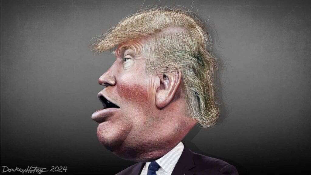 Donald Trump caricature from the side