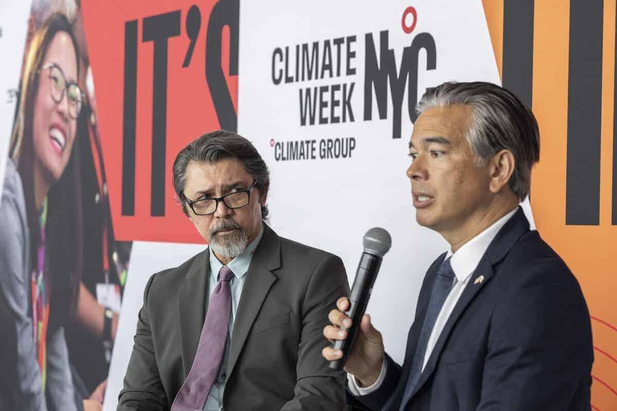 California ag rob bonta and lou diamond phillips at climare week