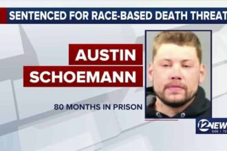 Screenshot from a news report showing the mugshot of the man charged.