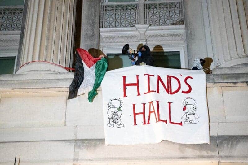 Gaza protestcolumbia university student takeover of building draped banner outside