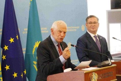 Josep borrell fontelles meeting with kazakh foreign minister murat nurtleu in astana, august 2024