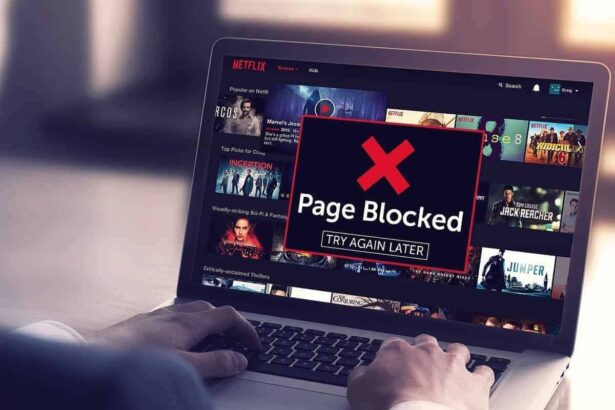 Netflix on a laptop with a page blocked error message