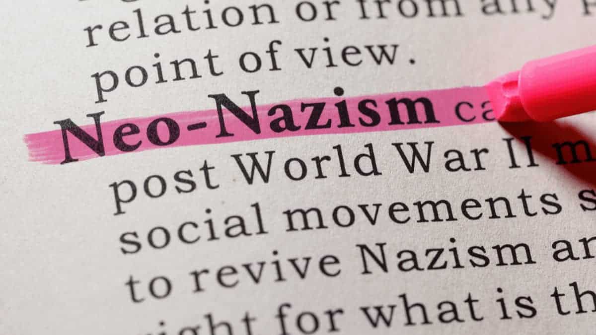 Neo-nazism highlighted in pink on the page of a dictionary