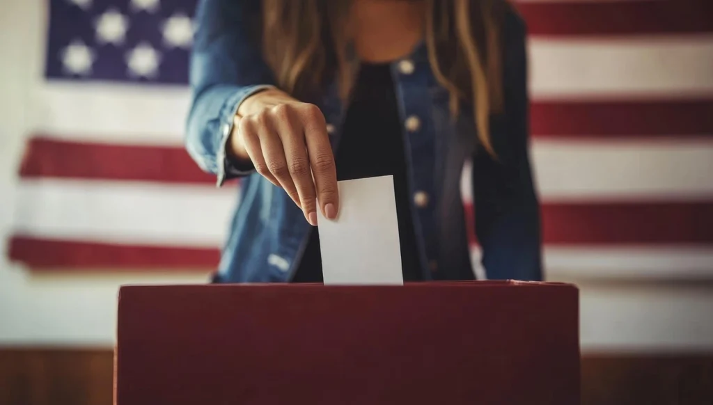 Woman putting a ballot in a ballot box