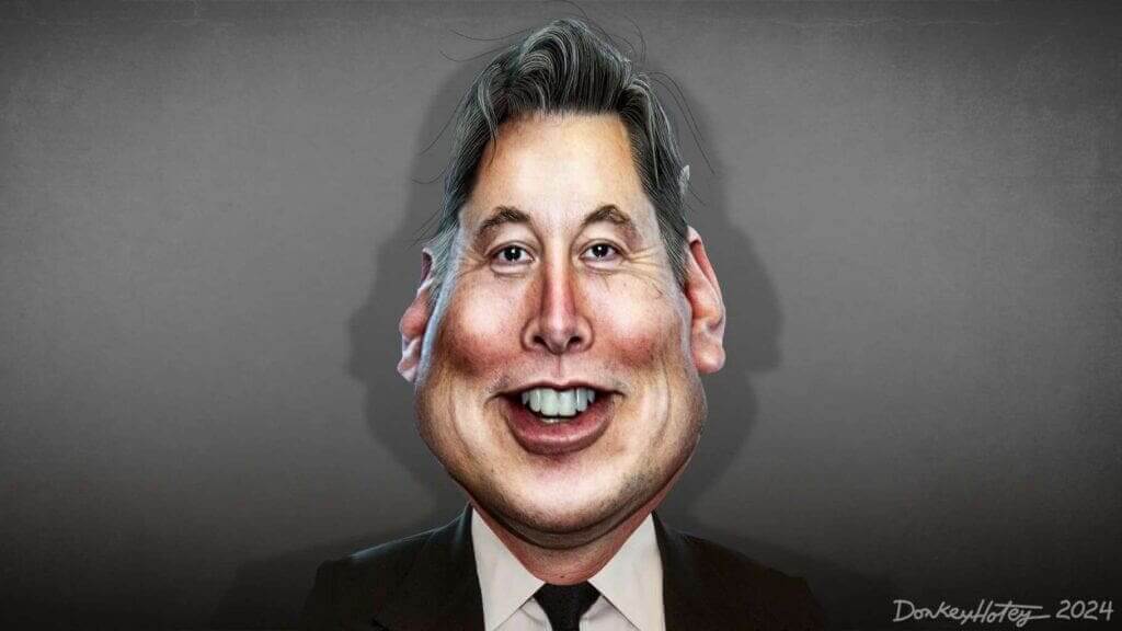 Caricature of Elon Musk smiling