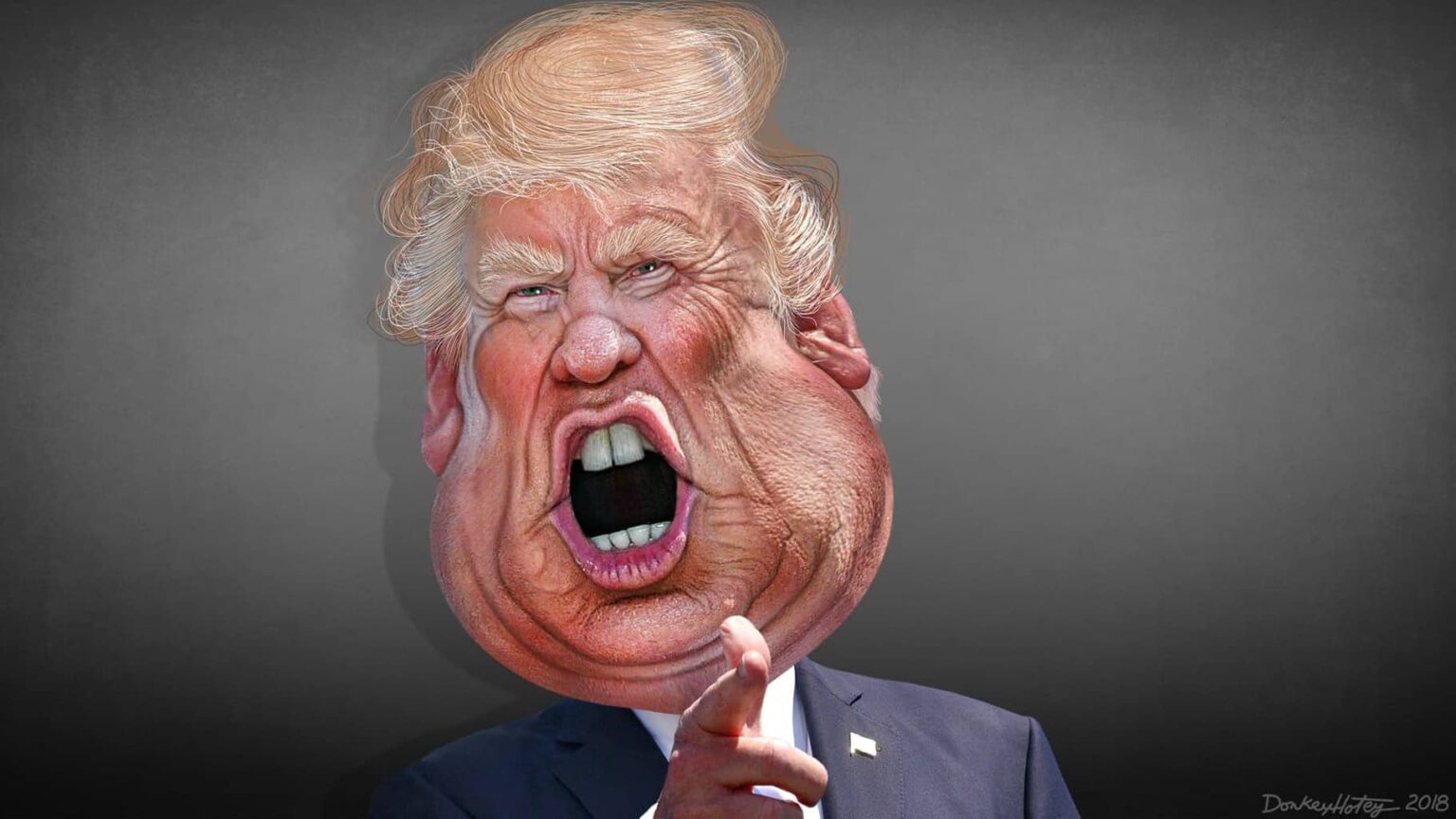 Caricature of authoritarian donald trump yelling angrily