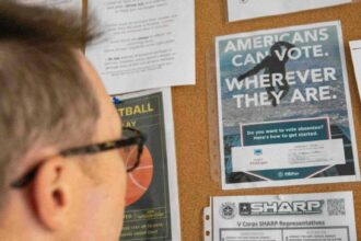 A voting pamphlet on a board at the u. S. Army's camp kosciuszko, poland