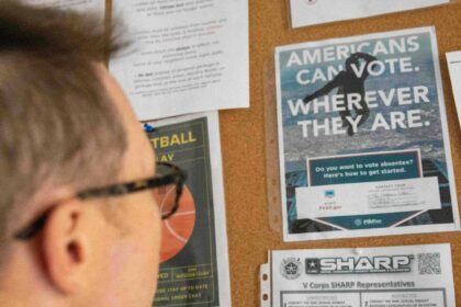 A voting pamphlet on a board at the u. S. Army's camp kosciuszko, poland