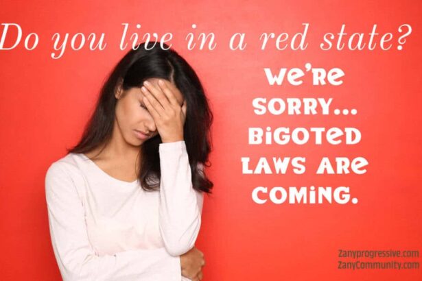 Woman with long dark hair looking painfully upset in a white sweater and jeans with a red background