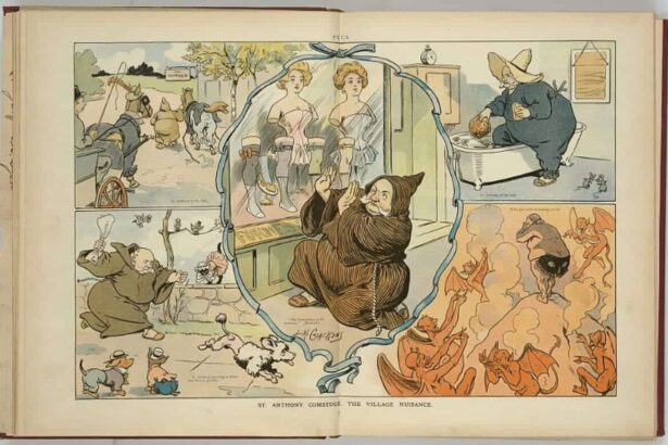 A cartoon from the library of congress’ collection depicts the moralistic crusader “anthony comstock as a monk thwarting shameless displays of excessive flesh, whether that of women, horses, or dogs, with a ‘jane doe warrant. '” (library of congress)